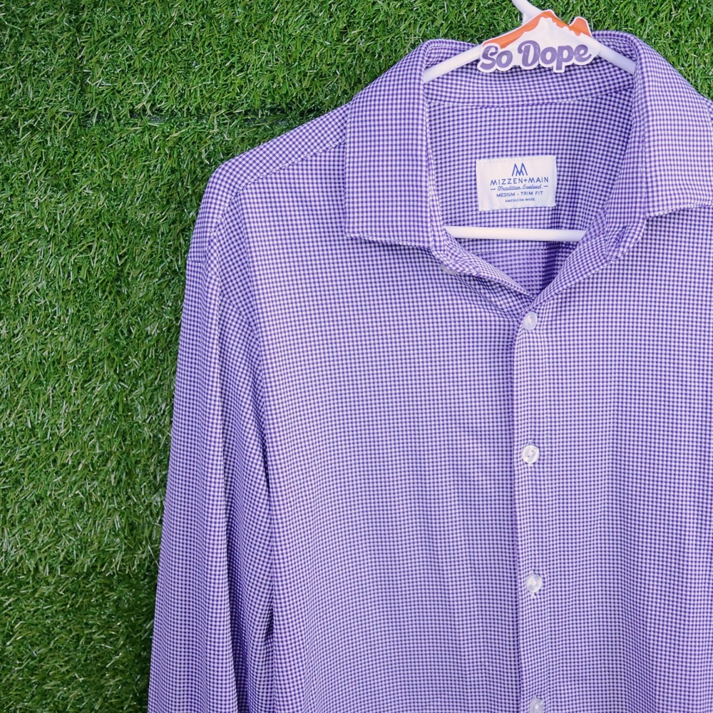 Mizzen+Main Button Down Purple Gingham Trim Fit - Mens Size M